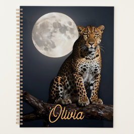 Agenda Majestuoso Leopardo y Luna Llena Personalizado