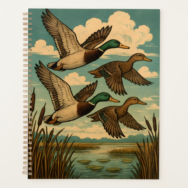 Agenda Mallard Ducks in Flight Wildlife Art (Anverso)