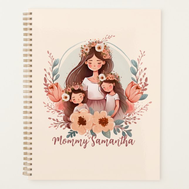 Agenda Mamá e hijas con antecedentes florales (Anverso)