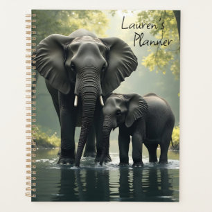 Agenda Mamá y bebé elefante en la selva lluviosa africana