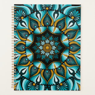 Agenda Mandala azul elegante Boho de geometría sagrada