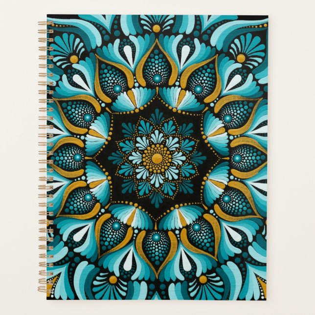 Agenda Mandala azul elegante | Boho de geometría sagrada  (Anverso)