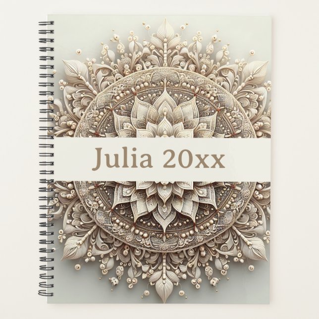 Agenda Mandalá beige moderno simple bonito y lindo (Anverso)