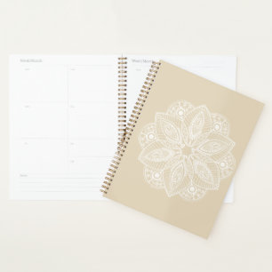 Agenda Mandala blanca exótica con fondo beige