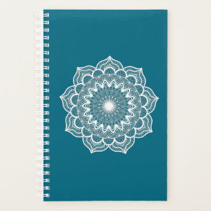Agenda Mandala Blanco sobre Fondo Azul