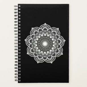 Agenda Mandala Blanco sobre Fondo Negro