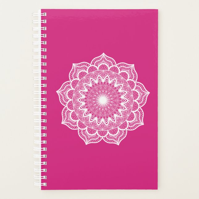Agenda Mandala Blanco sobre Fondo Rosa (Anverso)
