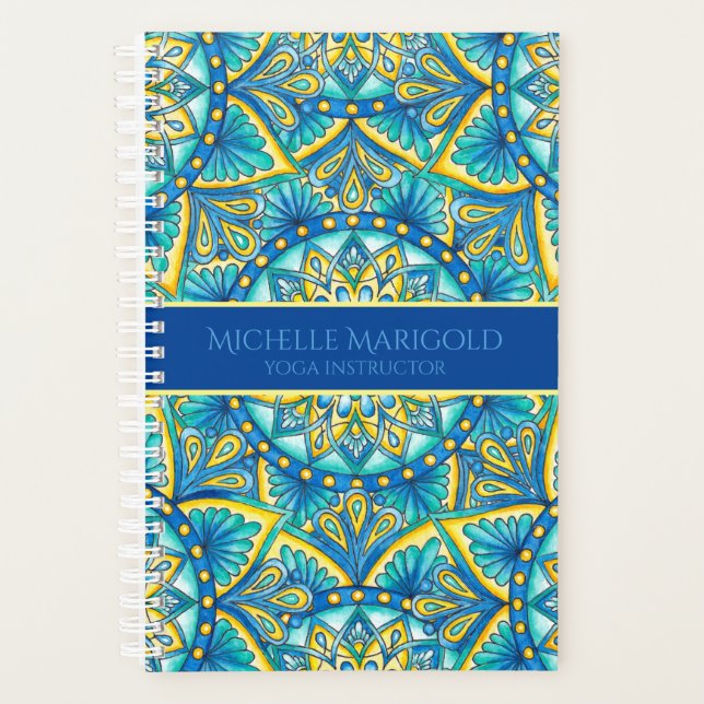 Agenda Mandala Blue Floral Turquoise Pattern Yoga (Anverso)