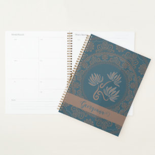 Agenda Mandalá de punto de loto rococó teal dorado person