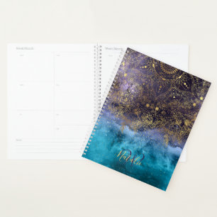 Agenda Mandala dorada floral e imagen confetti