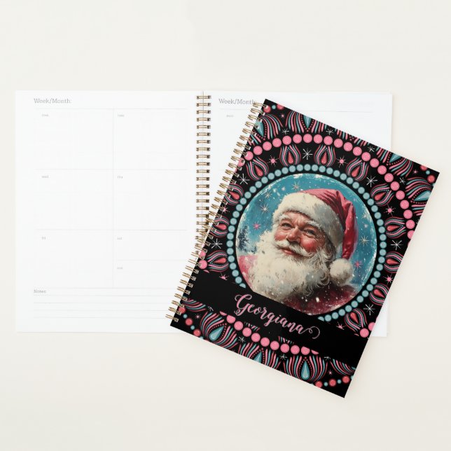 Agenda Mandala floral Retro Santa Pinkmas personalizada (Demostración)