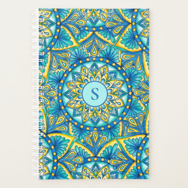 Agenda Mandala Monograma Blue Floral Turquoise Pattern (Anverso)