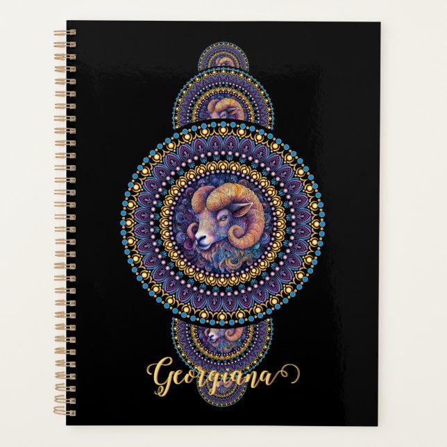 Agenda Mandala ornamental Aries Whimsical Personalizada (Anverso)