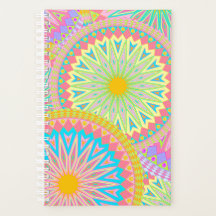 Mándala superpuesto rosa azul amarillo menta púrpu