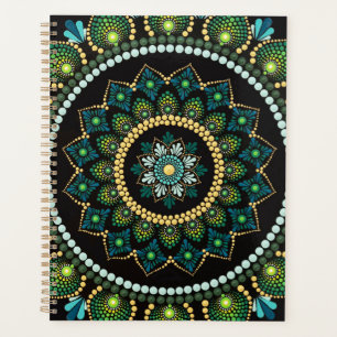 Agenda Mandala verde Pintado a mano Geometría sagrada