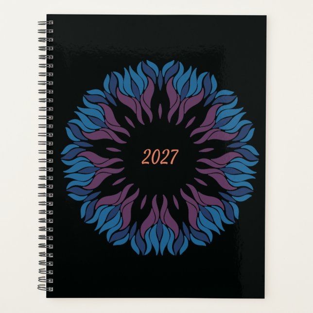 Agenda Mandalas de flores en azules y malvas (Anverso)