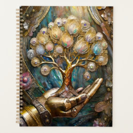 Agenda Mano De Robot Dorado Con Árbol De Oro De Vida