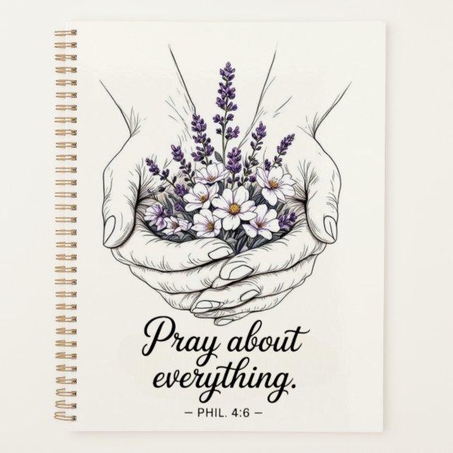 Agenda Manos en oración con lavanda - Tema devocional (Anverso)