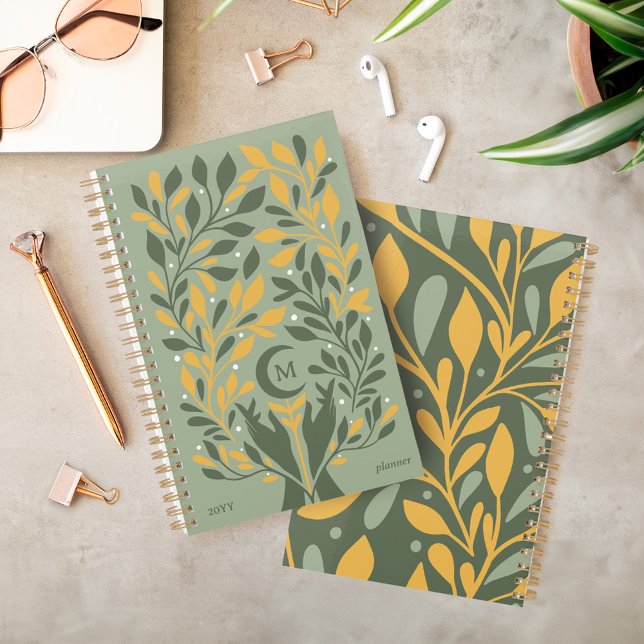 Agenda Manos espirituales Monograma de la luna de la luna (Spiritual Hands Celestial Crescent Moon Monogram Planner)