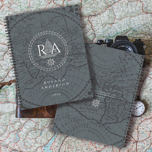 Agenda Mapa de monograma de cuerda náutica gris