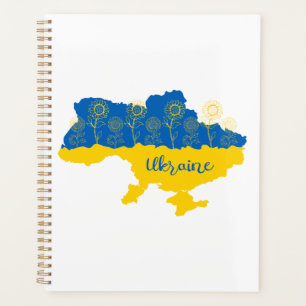 Agenda Mapa de Ucrania con girasol y bandera ucraniana