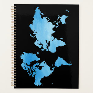 Agenda Mapa Mundial Minimalista de Agua Azul Arte Acuarel