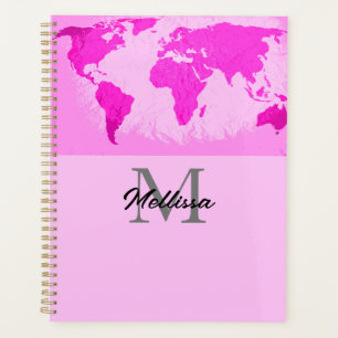 Agenda Mapa Mundial Monogramas Viajero Rubor Pink Purple