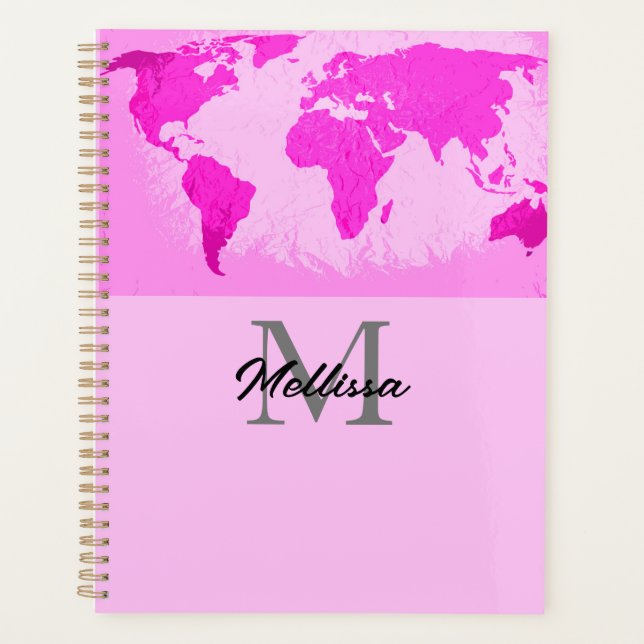 Agenda Mapa Mundial Monogramas Viajero Rubor Pink Purple (Anverso)