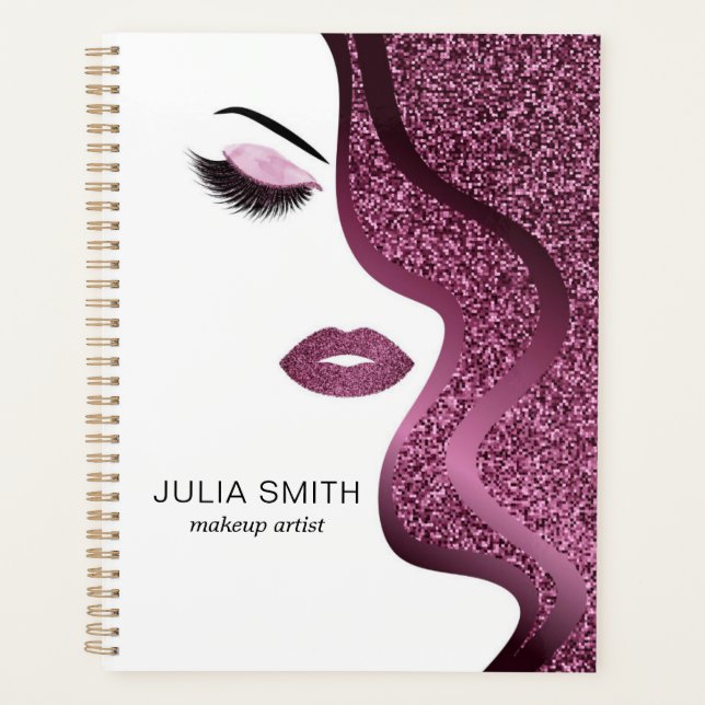 Agenda Maquillaje con efecto purpurina burdeos (Anverso)