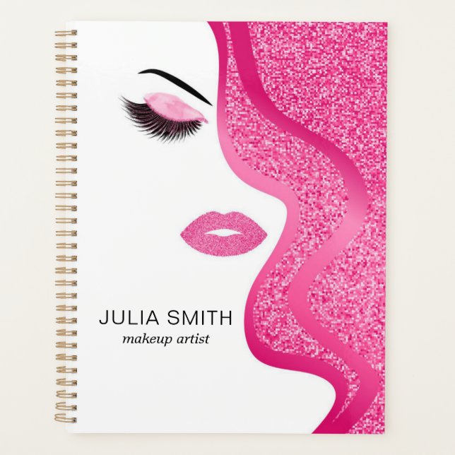 Agenda Maquillaje con efecto purpurina rosa claro (Anverso)