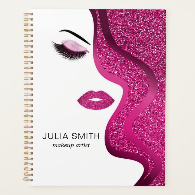 Agenda Maquillaje con efecto purpurina rosa oscuro (Anverso)