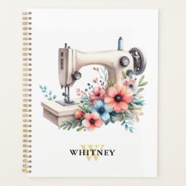 Agenda Máquina de coser floral vintage monogramada