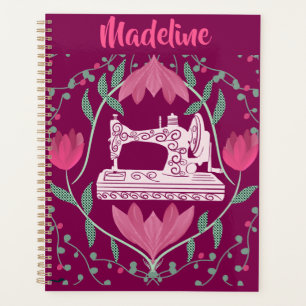 Agenda Máquina de coser vintage: Fuschia floral personali