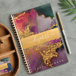 Agenda Marble acuarela oro color púrpura azul guion verde<br><div class="desc">Una banda de Relieve metalizado dorado brillante y falsa con el nombre de la tipografía de su guión domina un rico fondo de color azul marino, verde cazador, rosa y morado en esta moda, elegante, moderno y personalizado nombre de planificador anual. Personaliza con tu nombre. Este planificador viene en dos...</div>
