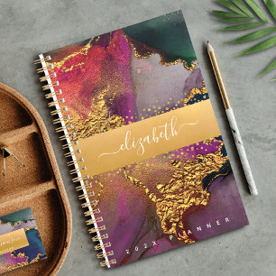 Agenda Marble acuarela oro color púrpura azul guion verde
