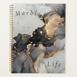 Agenda Marble marrón, negro, blanco, con planner dorado