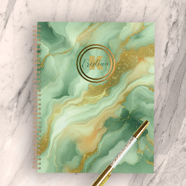 Agenda Marble verde Purpurina venas de oro nombre inicial