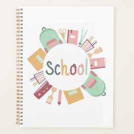 Agenda Marco colorido de objetos escolares