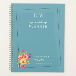 Agenda Marco con Rosas, estilo Boda sobre azul retro