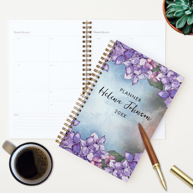 Agenda Marco de Hortensia Lavanda Morada Acuarela Boho  (Subido por el creador)