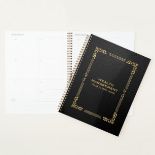 Agenda Marco de oro elegante de cuero negro de imitación