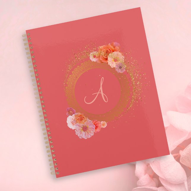 Agenda Marco dorado de Damasco floral elegante monograma (Subido por el creador)