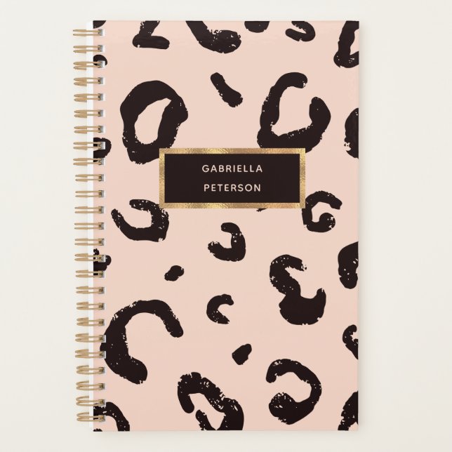 Agenda Marco dorado de Leopardo rosa de bonito (Anverso)