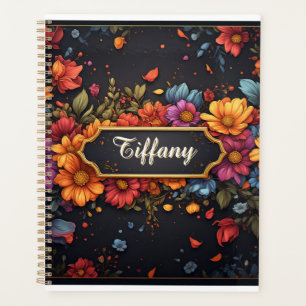 Agenda Marco Dorado Floral Vintage Elegante Con Flores