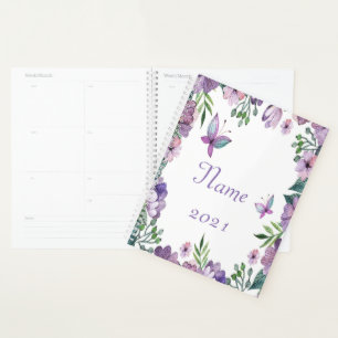 Agenda Marco floral de mariposa morada personalizado