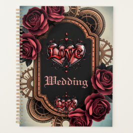 Agenda Marco Steampunk con rosas y engranajes rojos