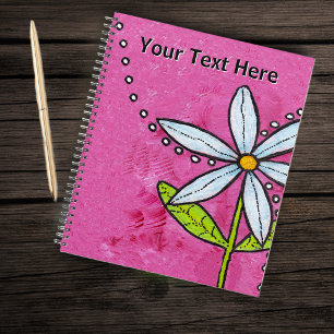 Agenda Margarita Flor Hojas Rosa Texturizado Brillante