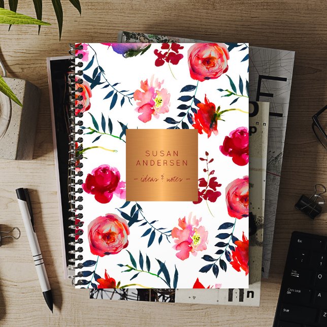 Agenda Marina roja floral elegante rosa oro cobre metálic (Subido por el creador)