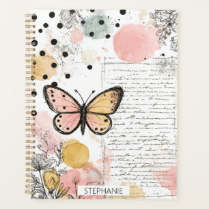 Agenda Mariposa acuarela rosa dorado arte boho naturaleza