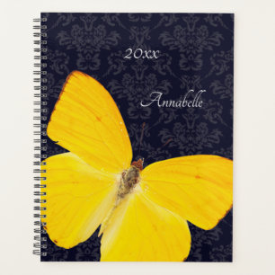 Agenda Mariposa Amarilla Elegante Damask Negro Agregar No
